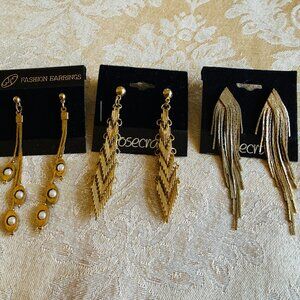 3 Pairs of 1980s Gold 3" Dangle Earrings Never Worn